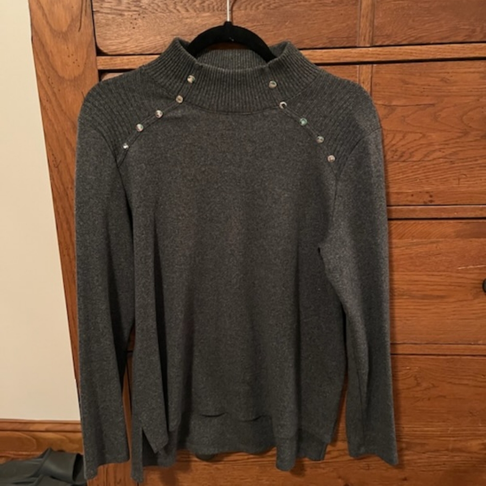 Rafaella Dark Gray Turtleneck Sweater with Button Detail (L)